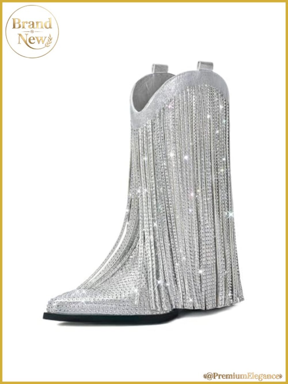 Faux Leather Fringe Cowboy Boots Pointed Toe Mid Calf Western Boots